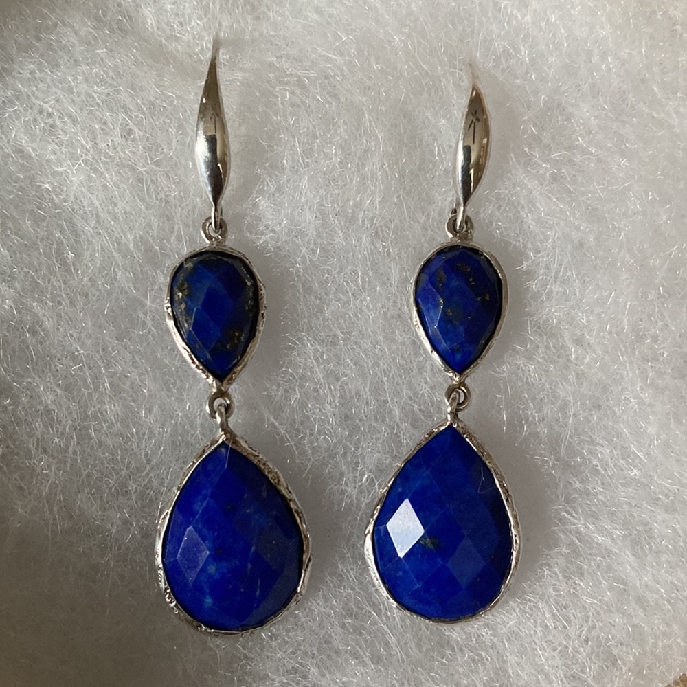 💙Sundance💙Double Lapis Drop & 925 Sterling Silver Earrings - Picture 2 of 3